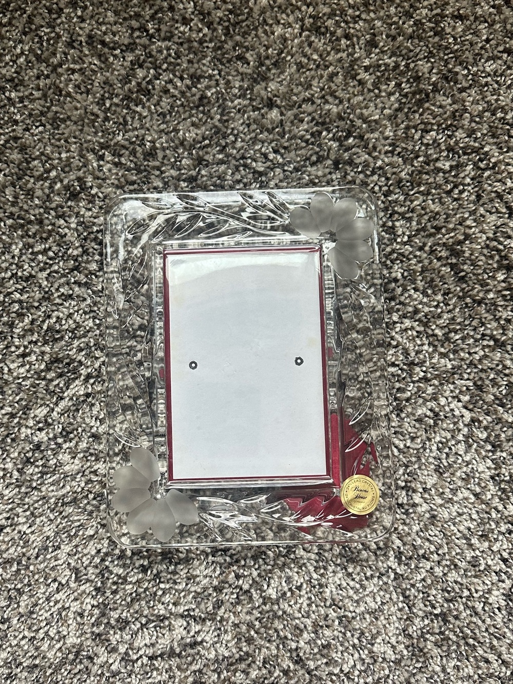 Princess House Etched Floral Lead Crystal Picture Frame 5x3.5 Photo 7.5x6 Frame
